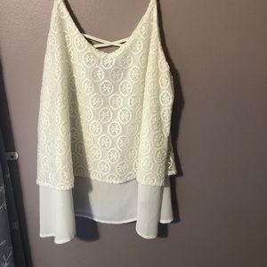 White chiffon tank with crochet overlay